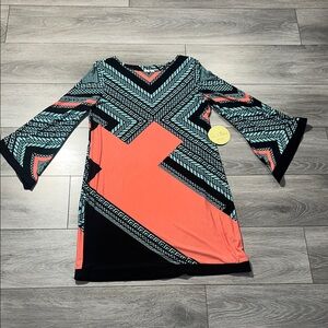 Geometric Patterned Dress with Bell Sleeves